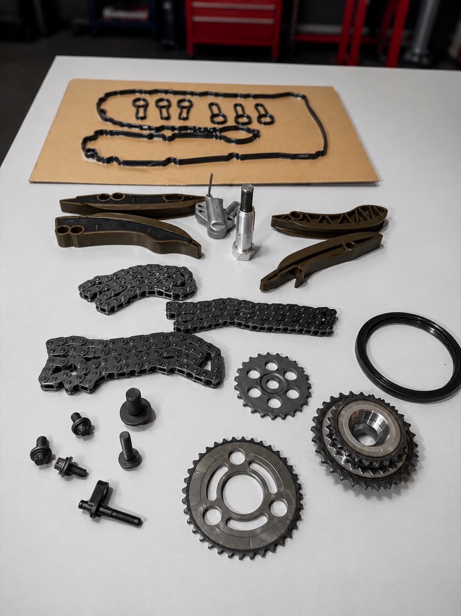 Kit complet de distribution BMW : chaînes, guides, pignons et tendeurs